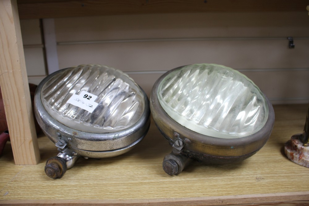 Two vintage Notek Fog Master motoring lamps, height of bezel 20cm, width 23cm